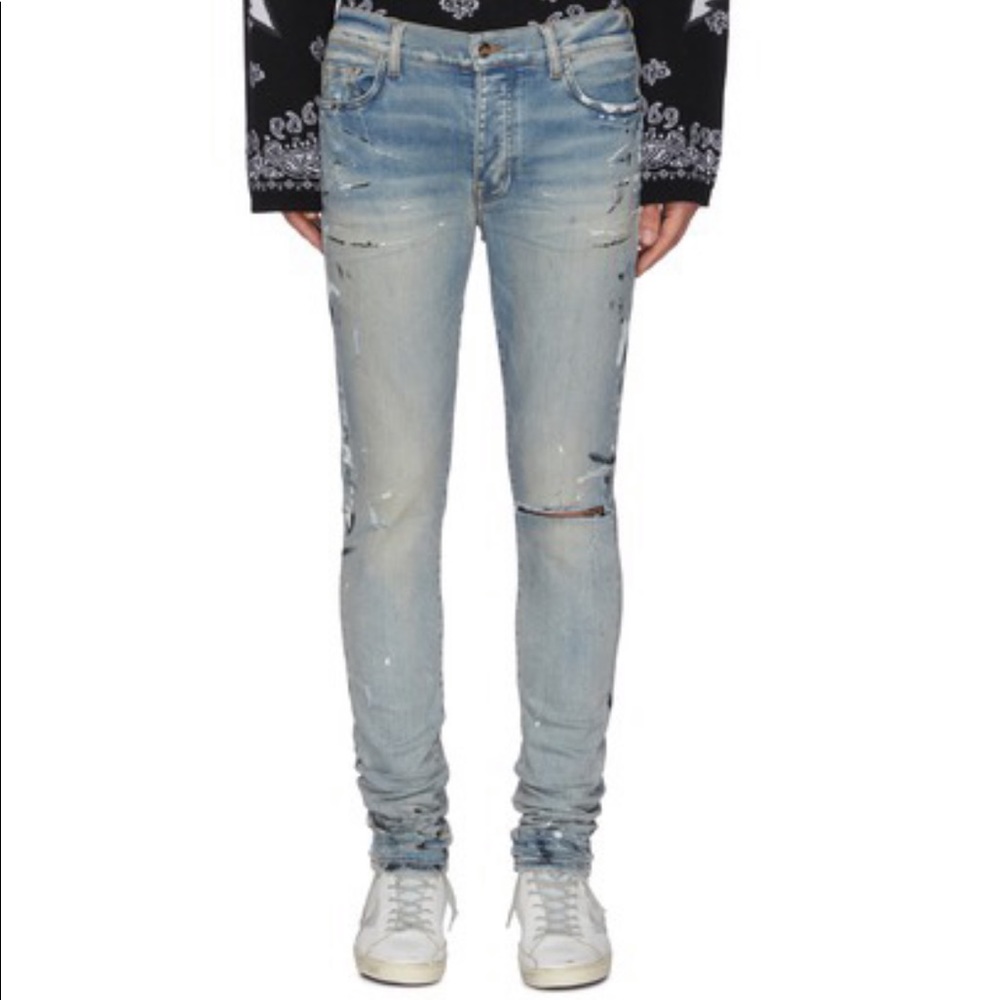 *SOLD* Amiri Light Distressed Paint Splatter Jeans